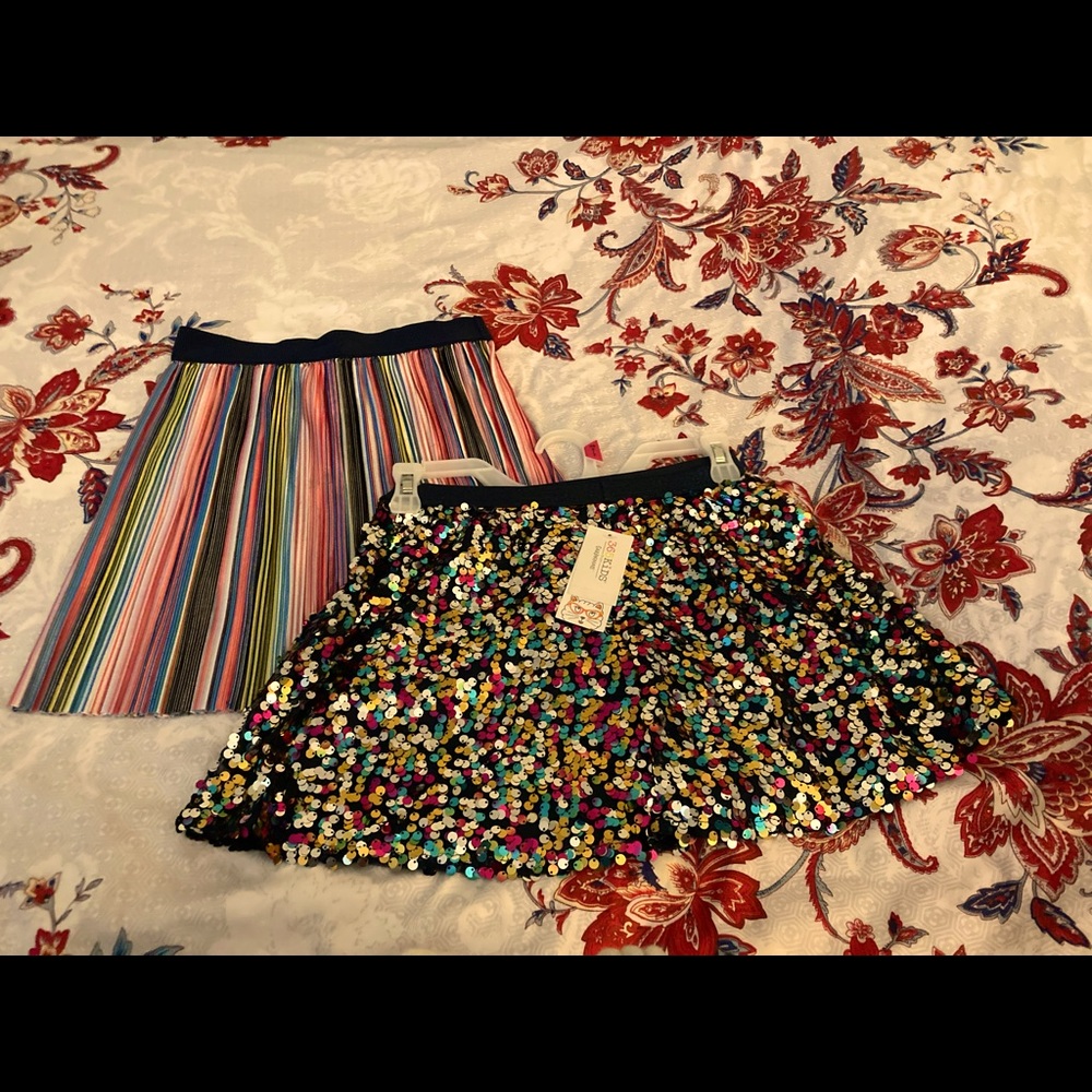 Girls Size 10 Colorful Sequins Skater skirt & Size 10 Color Striped Skirt